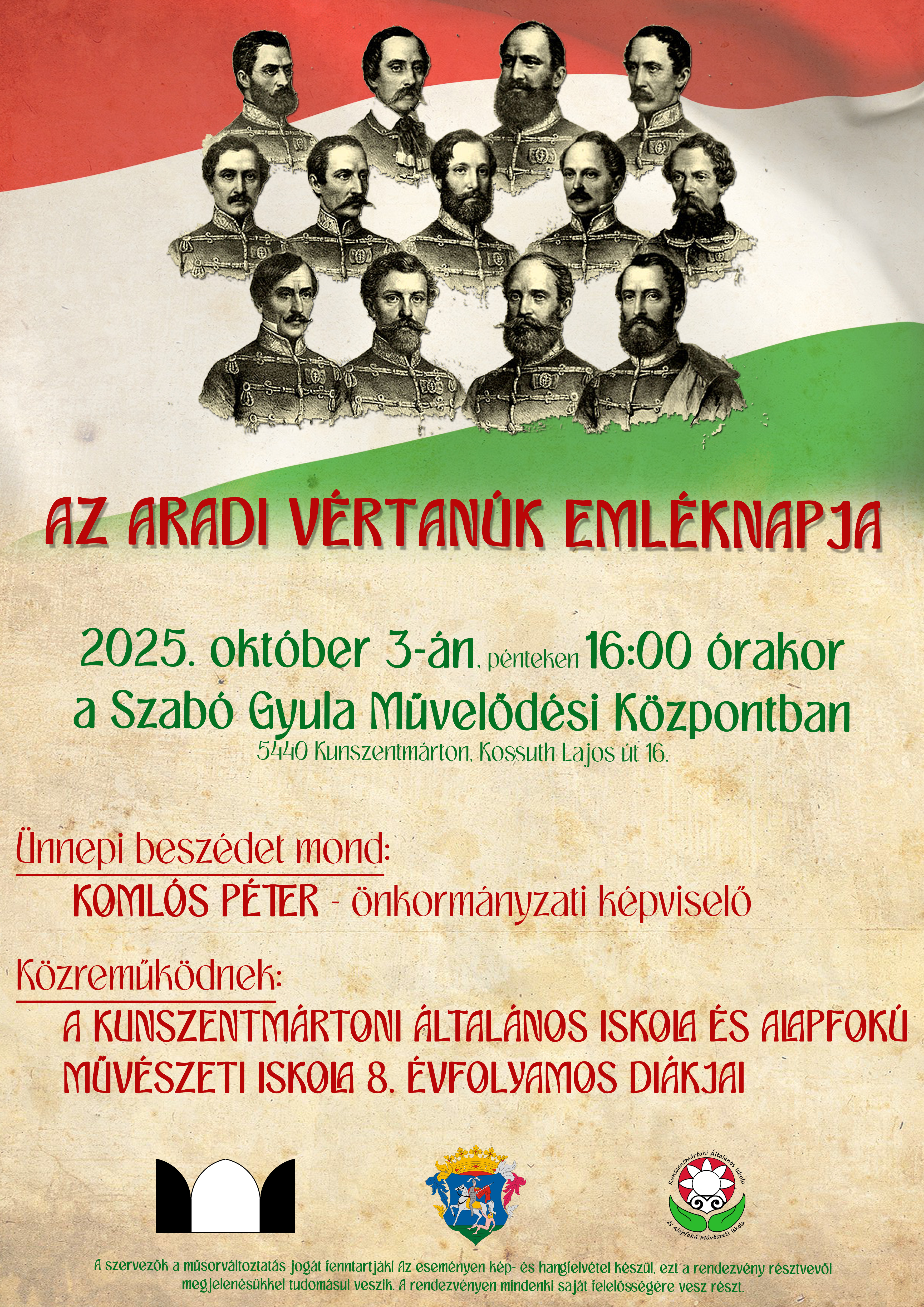 2025. október 3. Aradi Vértanúk Emléknapja  
