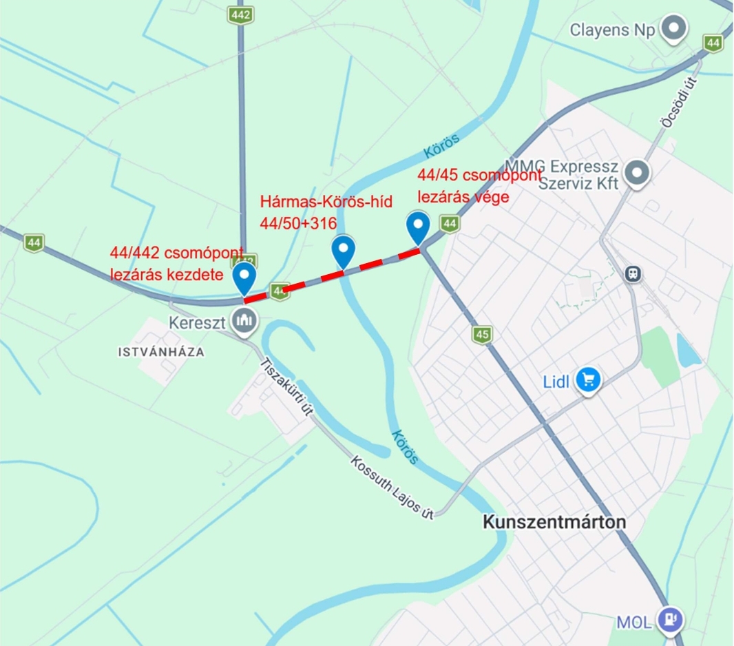 TÁJÉKOZTATÁS - Kunszentmártoni Hármas-Körös-híd hídvizsgálata 2026. szeptember 9. (szerda)