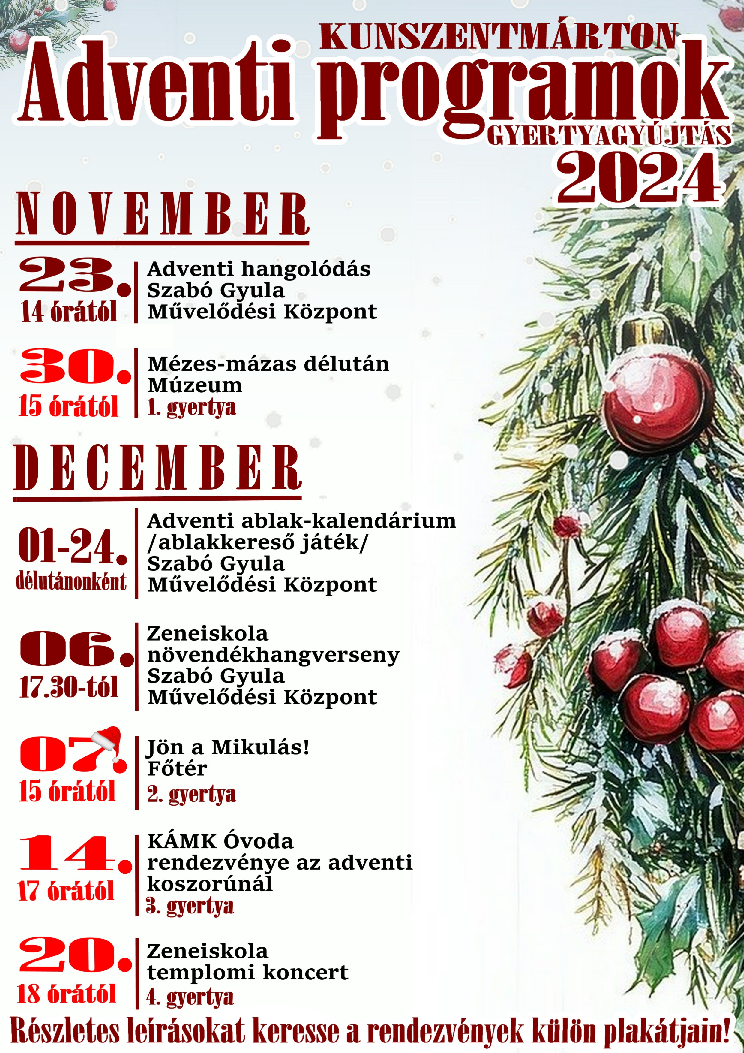 Adventi programok gyertyagyújtás 2024