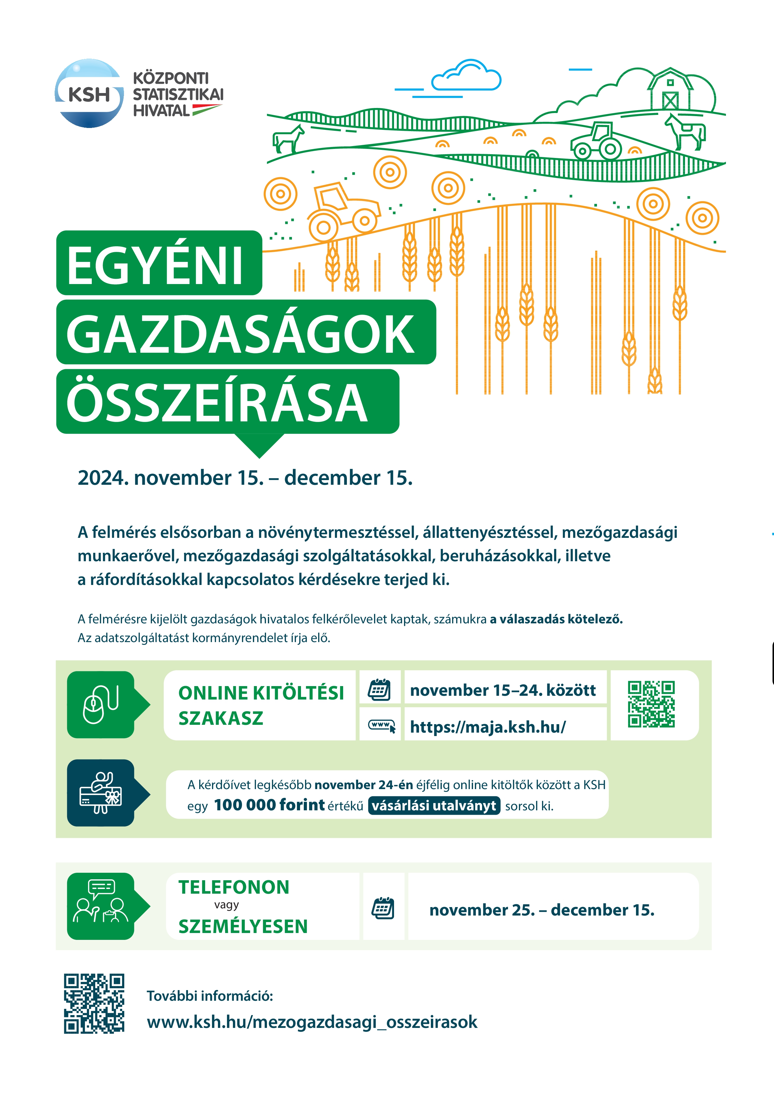 Egyéni Gazdaságok összeírása 2024 november 15. - december 15. között