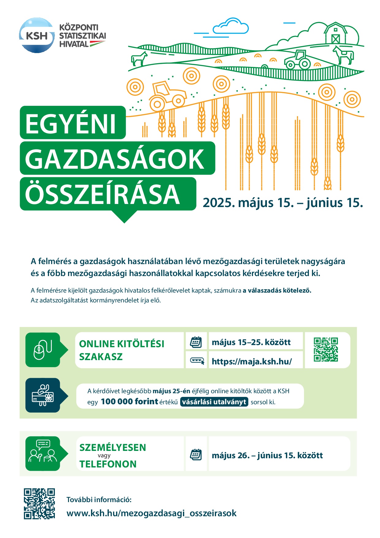 Egyéni Gazdaságok összeírása 2025 május 15. - június 15. között 