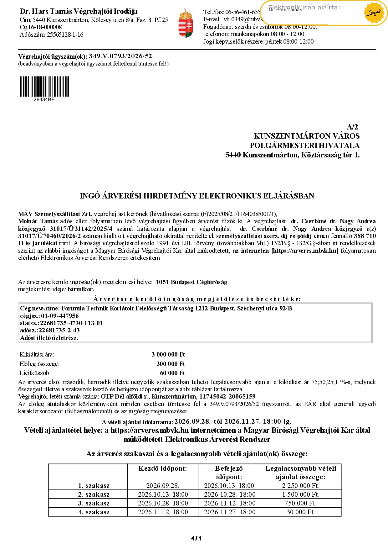 Ingó árverési hirdetmény  349.V.0793/2026/52 