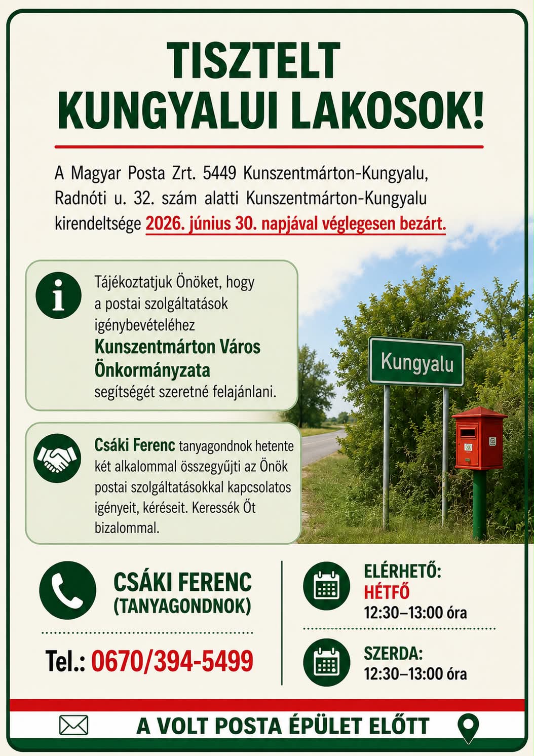 Tisztelt Kungyalui Lakosok! 