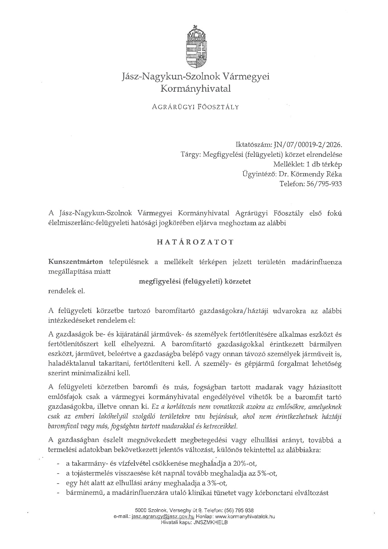 Határozat megfigyelési körzet elrendeléséről (2026.01.06.)