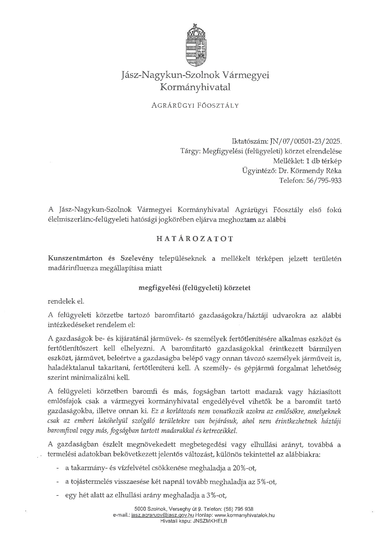 Határozat megfigyelési körzet elrendeléséről (2025.11.11.)  
