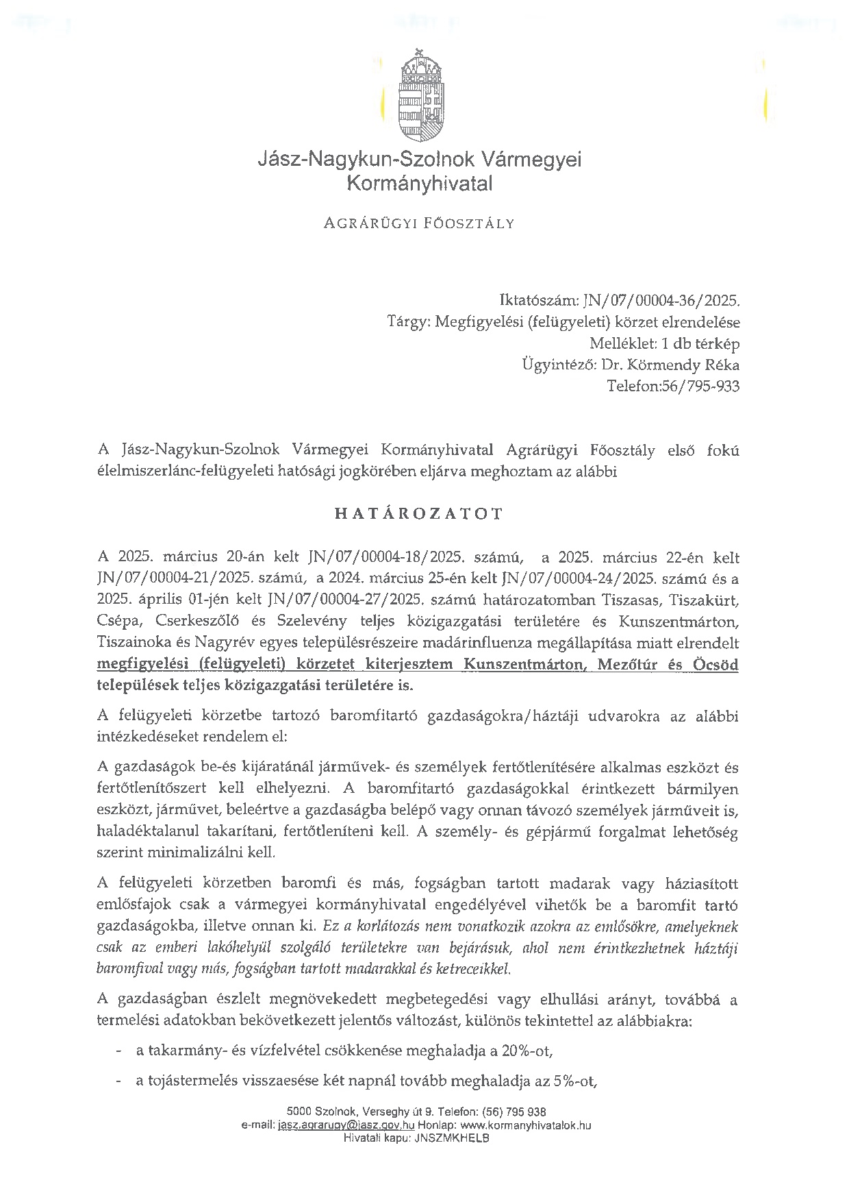 Határozat megfigyelési körzet kiterjesztéséről (2025.04.28.) 