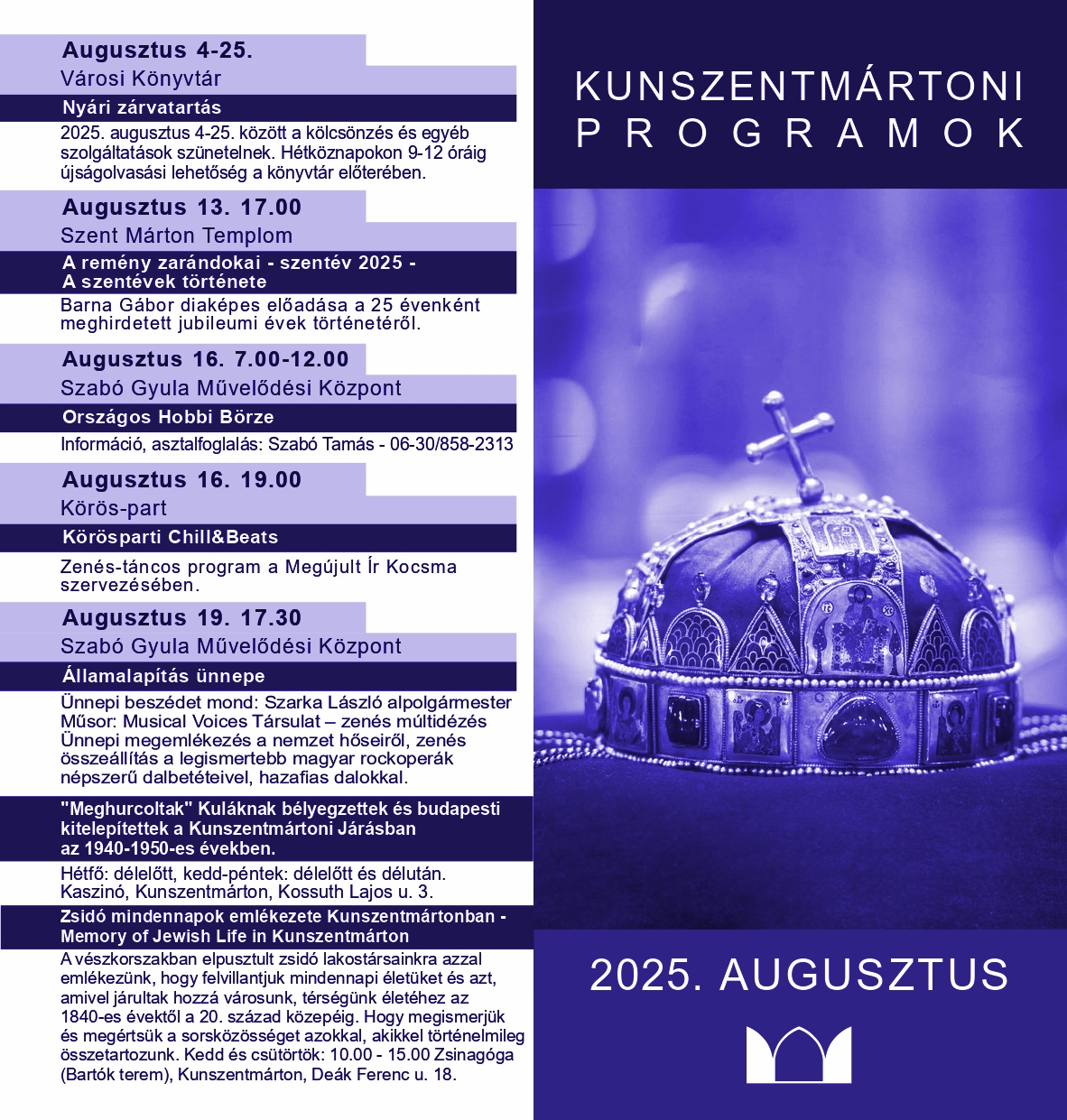 Kunszentmártoni Programok 2025. augusztus