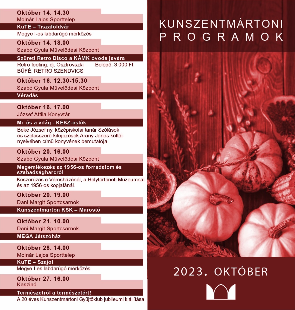 Kunszentmártoni Programok 2023. október