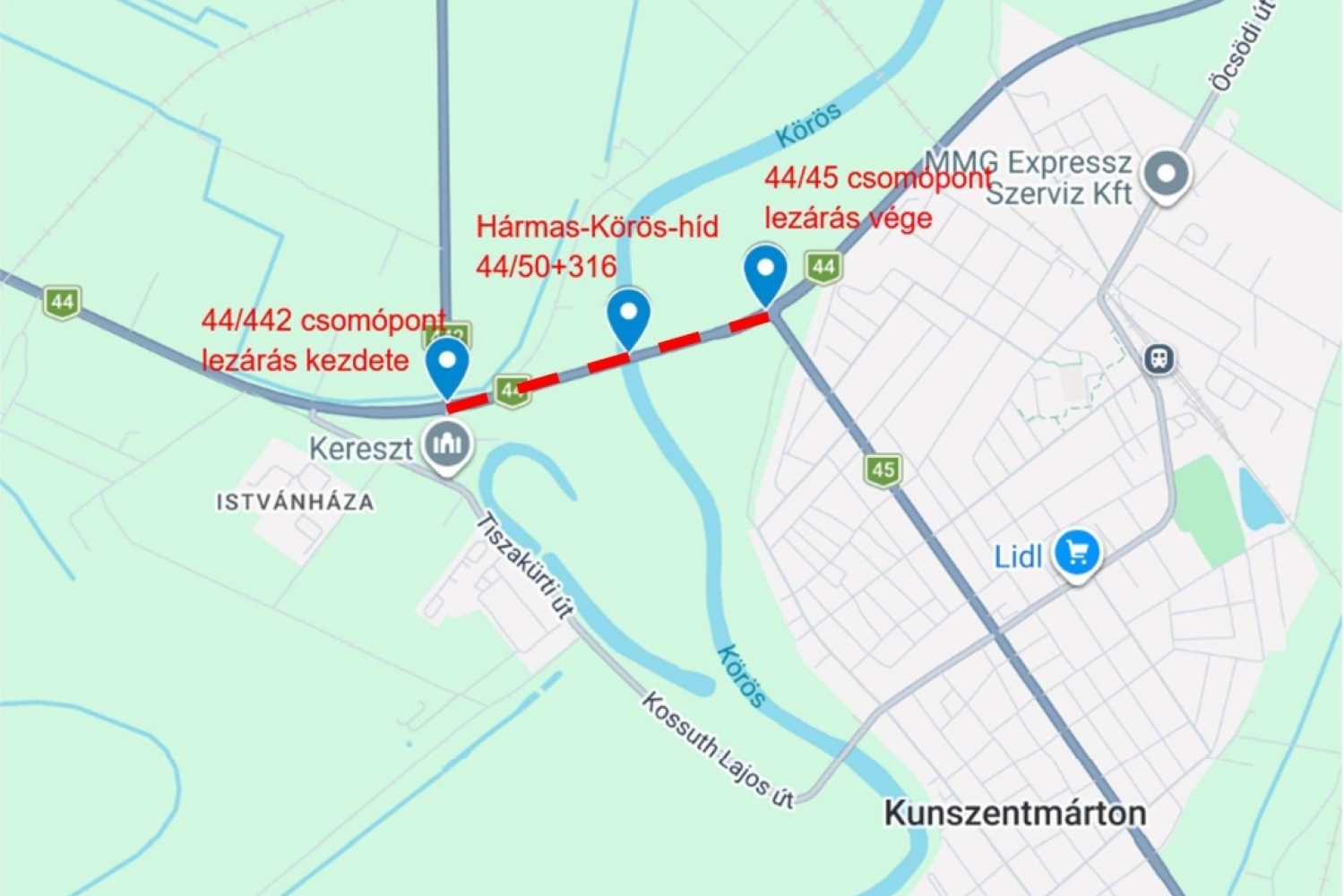TÁJÉKOZTATÁS - Kunszentmártoni Hármas-Körös-híd hídvizsgálata 2026. szeptember 9. (szerda)