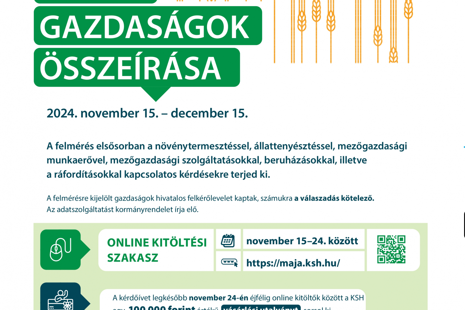 Egyéni Gazdaságok összeírása 2024 november 15. - december 15. között