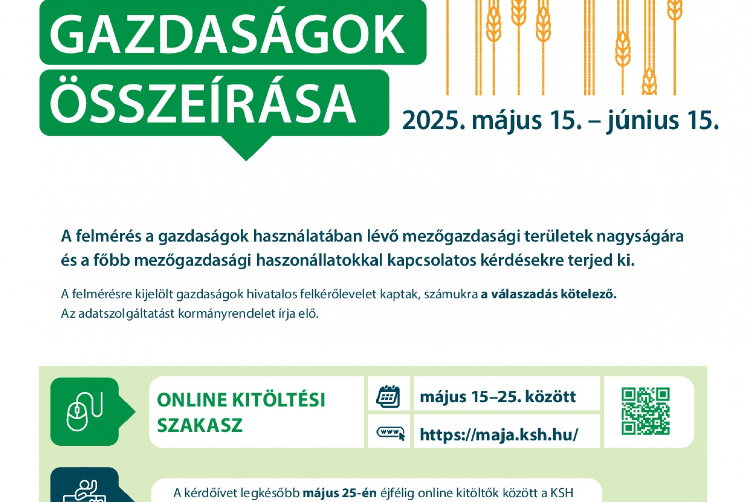 Egyéni Gazdaságok összeírása 2025 május 15. - június 15. között 