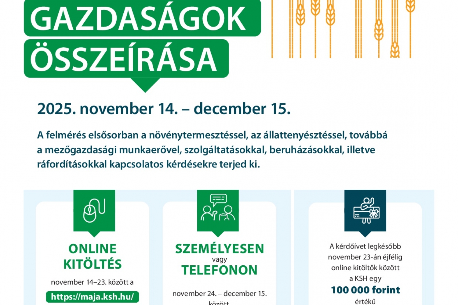 Egyéni Gazdaságok összeírása 2025 november 14. - december 15. között 
