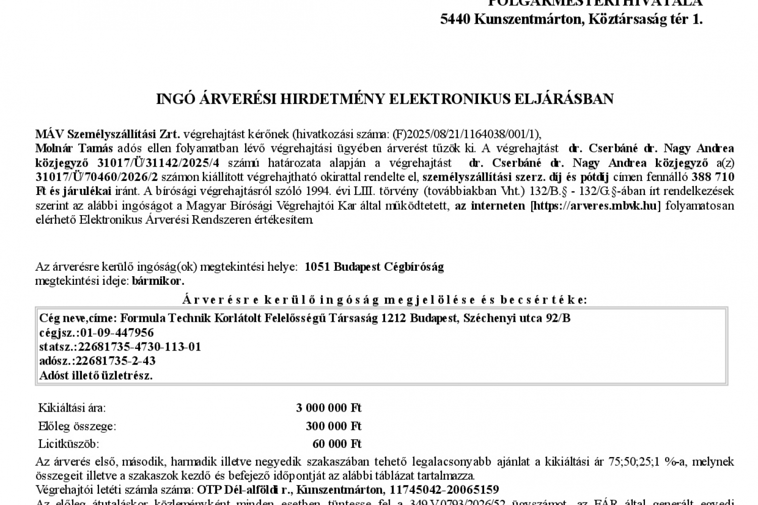 Ingó árverési hirdetmény  349.V.0793/2026/52 