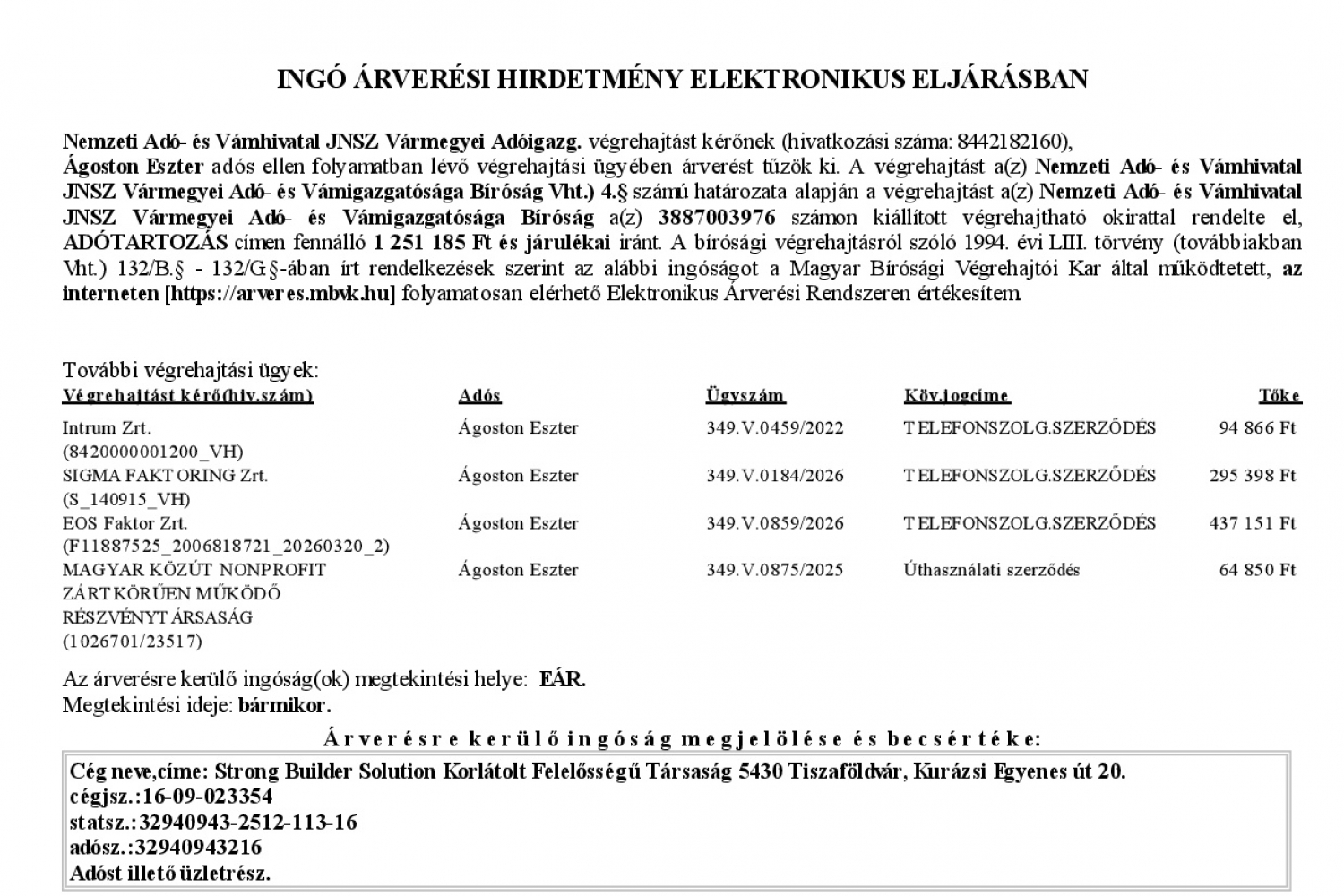 Ingó árverési hirdetmény  349.V.1298/2022/132