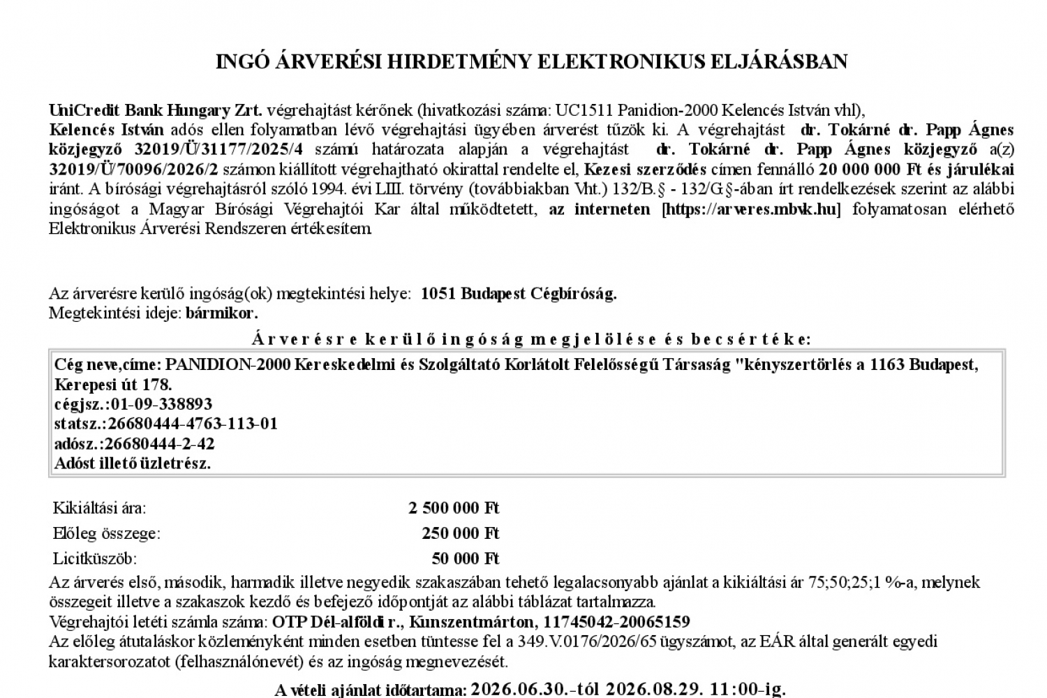 Ingó árverési hirdetmény  349.V.0176/2026/65 