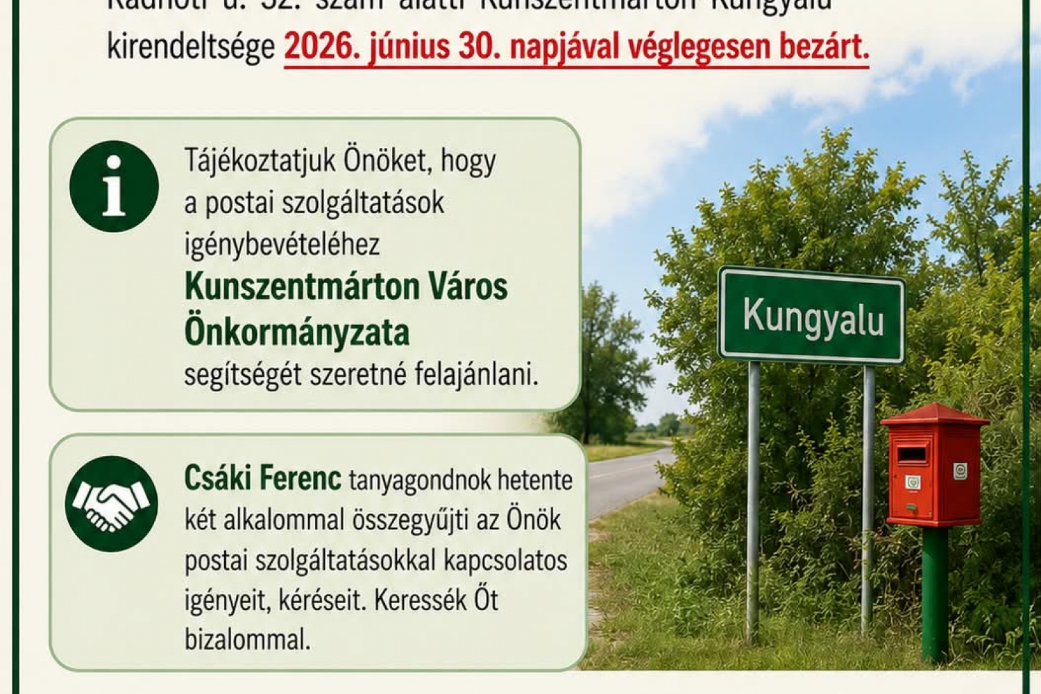 Tisztelt Kungyalui Lakosok! 