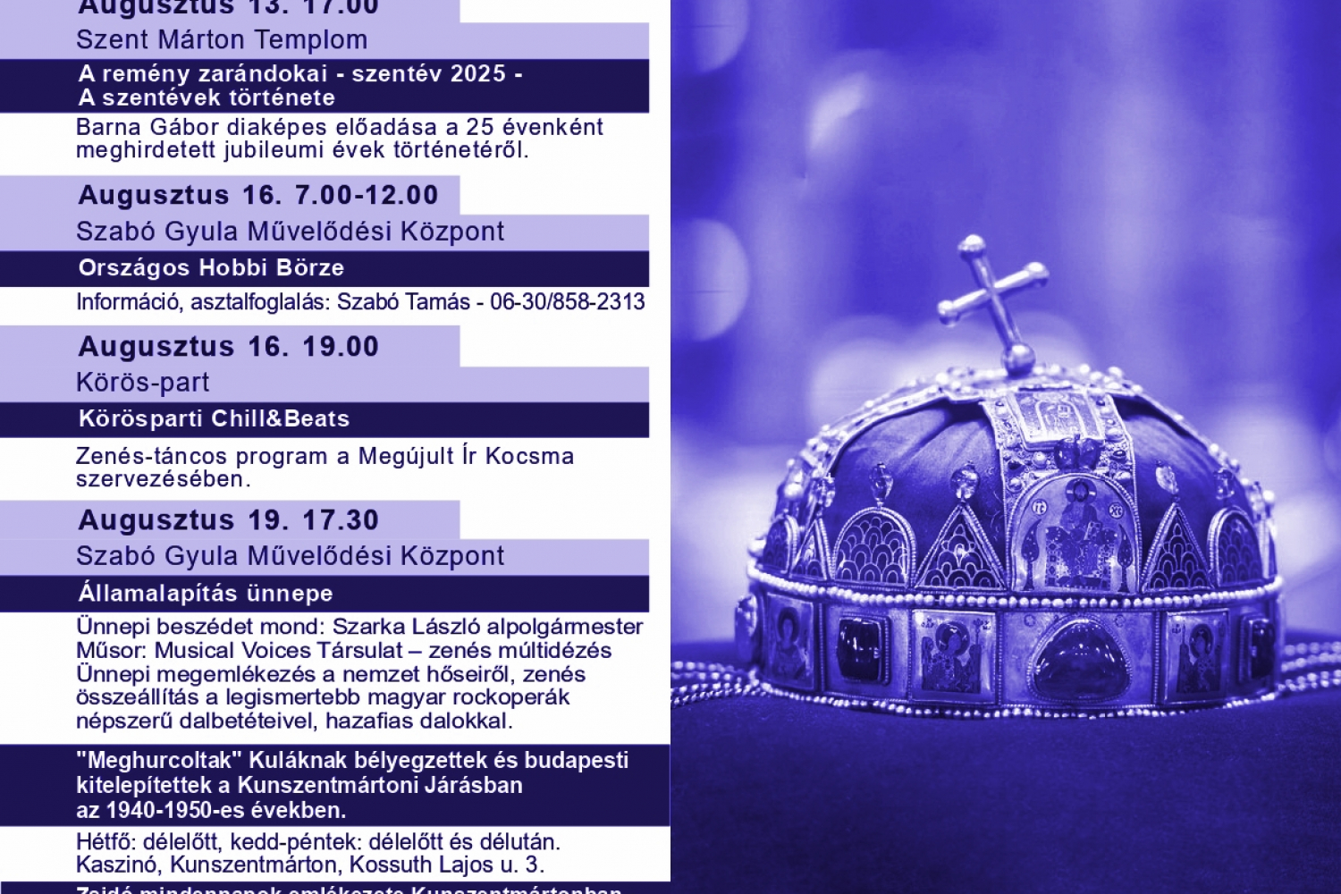 Kunszentmártoni Programok 2025. augusztus