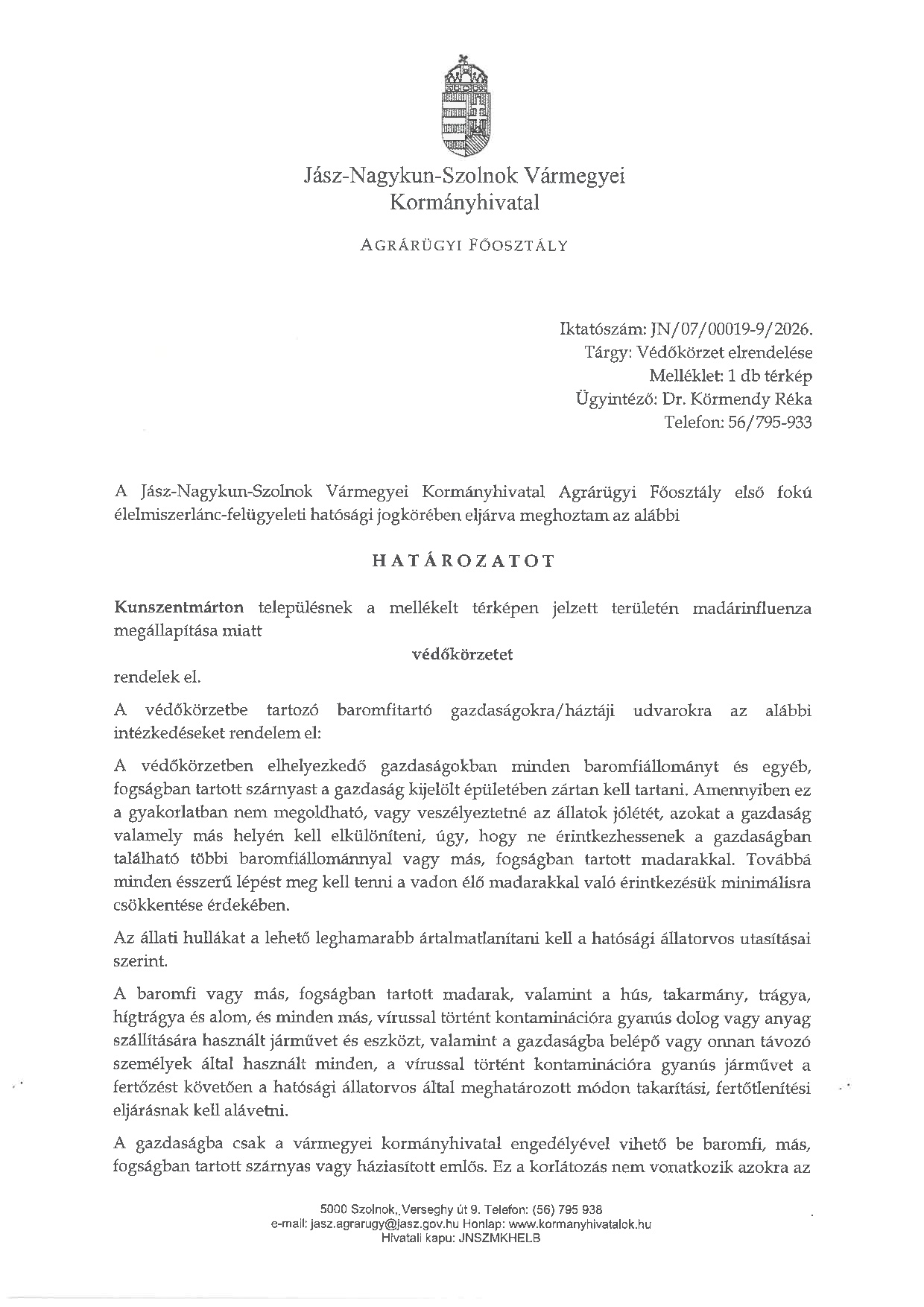 Határozat védőkörzet körzet elrendeléséről (2026.01.13.) 